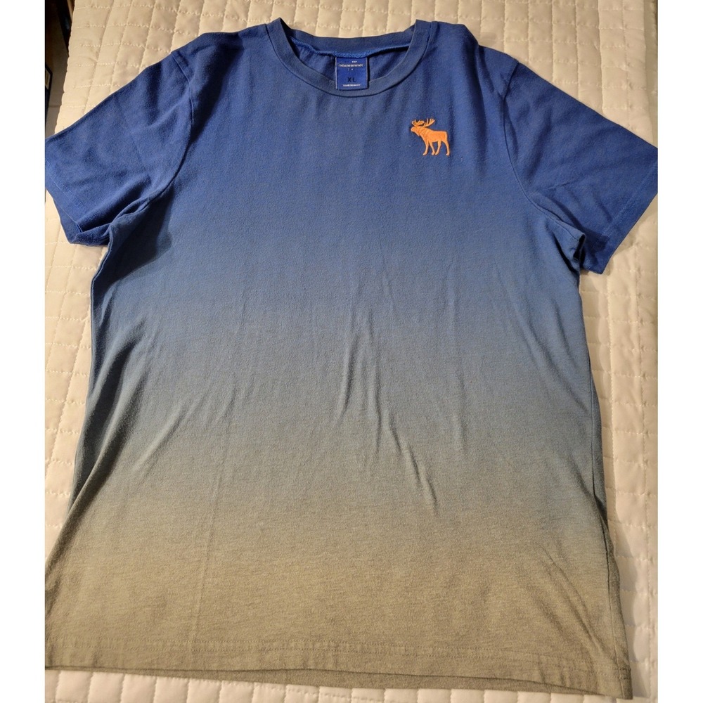 Abercrombie Kids XL Blue Grey Ombre T-Shirt Orange Embroidered Moose Preppy Nice
